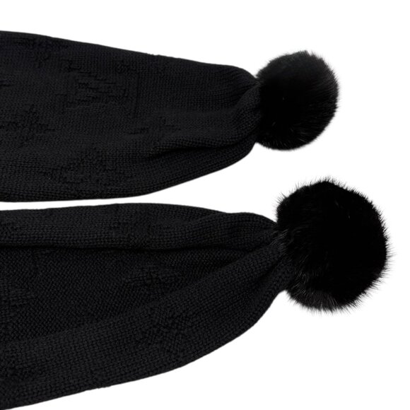 LOUIS VUITTON Vintage Monogram Escharpe Fur Scarf Shawl Black Cashmere [106439] - Picture 6 of 12